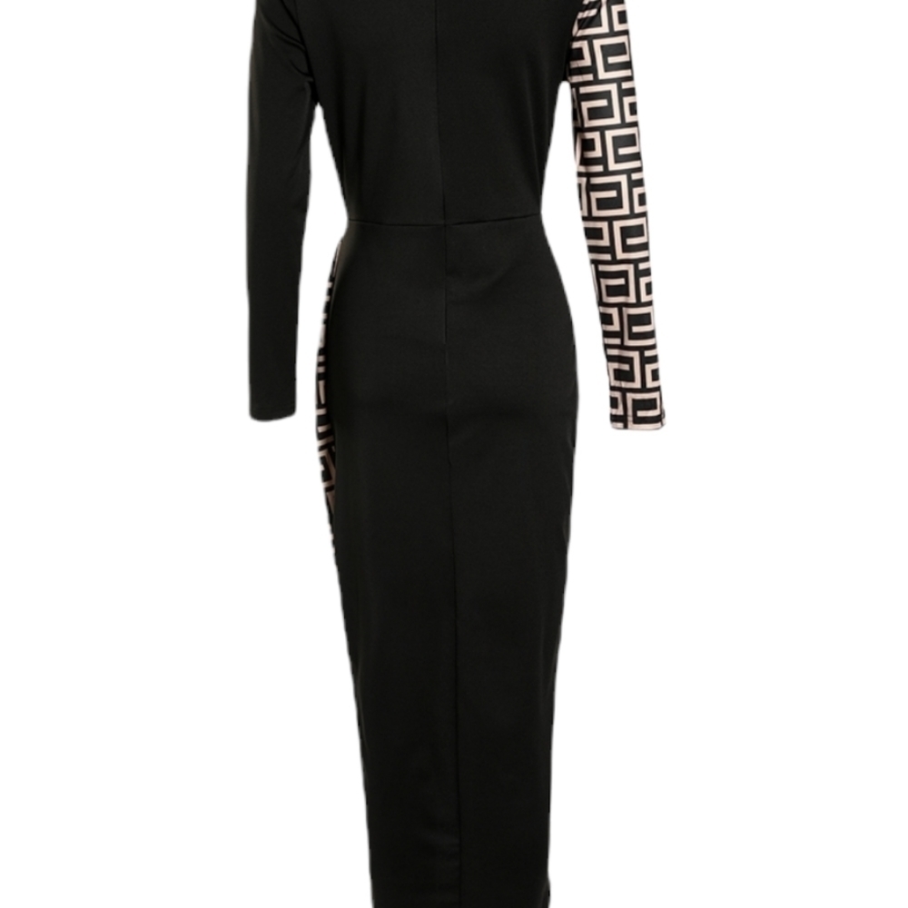 Geometric Print Split Thigh Patchwork Bodycom Dre… - image 3